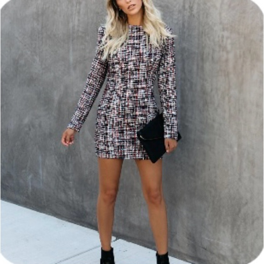Vici Tiffany Tweed Long Sleeve Bodycon Mini Dress size small